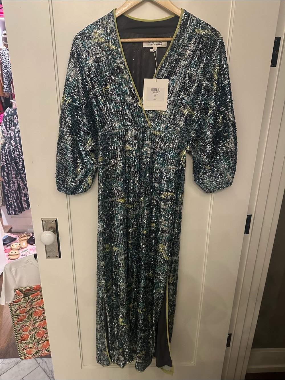 Diane Von Furstenberg Sequin Maxi Dress in Green - Picture 2 of 6